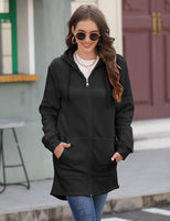 1 x RAW Customer Returns Vancavoo Fleece Jacket Women s Long Winter Jacket Sweat Jacket Hooded Jacket Zip Hoodie Loose Jackets Plain Sweatshirt Long Coat Cardigan Outwear with Pockets, Black L - RRP €32.99