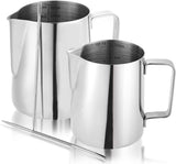 1 x RAW Customer Returns WUWEOT 2 Pack 350 600ml Milk Jug Stainless Steel Milk Pitcher Milk Frothing Jug Milk Frother Jug Cup with Measuring Marks and Latte Art Pen for Barista Cappuccino Espresso - RRP €19.15