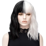 1 x RAW Customer Returns TANTAKO Women s Half Black Half White Cosplay Short Bob Wig for Halloween Carnival and Party Fancy Dress Short A  - RRP €22.18