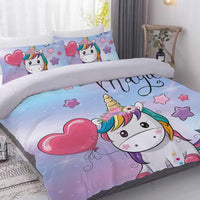 1 x RAW Customer Returns Rowjoy Unicorn Duvet Cover, Microfibre Single Duvet Cover, Unicorn Single Duvet Cover for Girls 2 Pillowcases 50x75cm Love Unicorn,135X200cm  - RRP €32.99