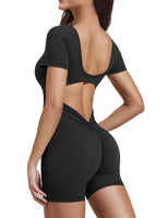 1 x RAW Customer Returns ZAAYO Women s Jumpsuit Short Tight Scrunch Butt Bodysuit U Collar Body One Piece Yoga Sexy Backless Sports Overall Romper Gym Workout Bodycon Black S - RRP €35.99