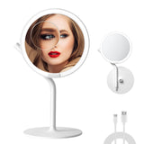 1 x RAW Customer Returns AMIRO Rechargeable Makeup Mirror with Light, Table Mirror, Wall Mirror with Reinforcement, 1 5x Magnification, Double Cosmetic Mirror White  - RRP €50.41