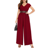 1 x RAW Customer Returns Tanmolo Women s Jumpsuit Elegant Summer Sleeveless V-Neck Overall Wide Leg Romper With Pockets Wine Red, 2XL  - RRP €48.85