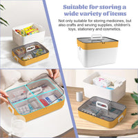 1 x RAW Customer Returns Kleemeiero Storage Boxes with Lid Medicine Cabinet Large Double Layer First Aid Box Medicine Cabinet Medicine Box Large Medicine Case Medicine Cabinet Box with Carry Handle 28.5 x 21 x 21 cm Yellow  - RRP €25.19