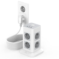 1 x RAW Customer Returns TESSAN 8-way multiple socket with USB C, extension cable 10 meters, power strip surge protection, 2 USB and 1 USB C multiple plug, distribution socket with switch, 3600W socket tower - RRP €45.99