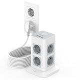 1 x RAW Customer Returns TESSAN 8-way multiple socket with USB C, extension cable 10 meters, power strip surge protection, 2 USB and 1 USB C multiple plug, distribution socket with switch, 3600W socket tower - RRP €49.99