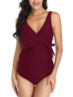 1 x RAW Customer Returns Summer Mae Women s Maternity Swimsuit One Piece Maternity Beach V-Neck Wine Red XL - RRP €43.36