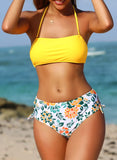 1 x Brand New SHEKINI Women s Two Piece Swimsuit Bandeau Adjustable Padded Bikini Top Sexy Halter Bikini Set High Waist Tummy Control Bikini Bottom S Yellow  - RRP €32.15