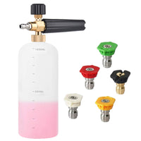 1 x RAW Customer Returns High Pressure Washer Foam Cannon, 1L Adjustable Foam Lance 1 4 Quick Release Foam Nozzle Soap Dispenser Jet Wash Foam Bottle with 5 Colors Spray Nozzles Tips for Car High Pressure Washer Gun - RRP €22.5