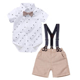 1 x RAW Customer Returns Volunboy Newborn Gentleman Outfits and Coordinates, Shirt Bow and Suspenders Shorts White, 6-9 months, Size 66  - RRP €27.02