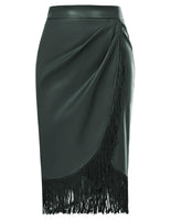 1 x Brand New Belle Poque Women s Faux Leather Fringe Skirt Party Cocktail Skirt, Green, S - RRP €21.6