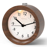 1 x RAW Customer Returns aboveClock Analogue alarm clock without ticking, wooden alarm clock with snooze, battery operated, retro analogue alarm clock, table clock with night light, 1 AA battery required - natural wood in brown - RRP €17.14