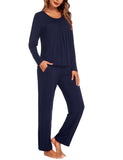 1 x RAW Customer Returns Ekouaer Winter Pajamas Women s Pajamas Warm Cotton Two Pieces Women s Nightwear Trousers Elastic Waist, Navy Blue, XL - RRP €33.99