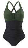 1 x RAW Customer Returns Laorchid swimsuit women tummy control for women swimwear V neck swimsuit monokini high waist sport swimsuit ruffles dark green with black XXL - RRP €40.33