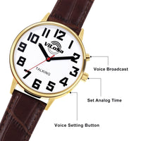 1 x RAW Customer Returns ViLoSa Talking Clock in English Clear and Loud Voice Speaks Time, Date or Alarm Time for Seniors, Visually Impaired or Blind, Gold Colored, Strap - RRP €52.8