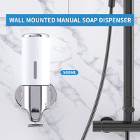 10 x Brand New HOUSEHOLD WORLD soap dispenser, wall-mounted soap dispenser, manual soap dispenser with stainless steel lever, shampoo, shower gel, hand soap dispenser for bathroom, sink and toilet, white, 500 ml. - RRP €167.2