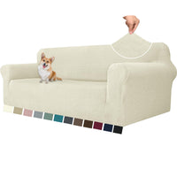 1 x RAW Customer Returns YSTELLAA Stretch Sofa Cover 4 Seater, Sofa Protector Non-Slip With Armrest, Universal Jacquard Sofa Cover, Washable Sofa Cover, Thick Sofa Cover For Dogs Cats And Pets, Beige - RRP €45.59