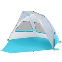 1 x RAW Customer Returns WolfWise Beach Shelter with UV Protection 50 , 4-5 Person Beach Tent, Sun Protection Wind Protection with Expandable Base Baby Sun Tent Automatic Portable Mini Pack Size for Family Camping Garden Beach Blue - RRP €65.99