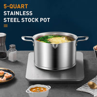 1 x RAW Customer Returns Lio SHAAR pot 24cm cooking pot 5 liters, premium 3-layer stainless steel, with glass lid steam hole, internal scale, pouring spout, uncoated, oven-safe, dishwasher-safe - RRP €39.99