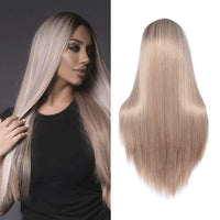 1 x RAW Customer Returns 71cm 28 Wig Brown and Blonde Long Straight Ombre Wigs for Women, Dark Root Middle Part Full Natural Party Costume Wig Women 041A - RRP €25.2