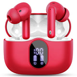 1 x RAW Customer Returns Bluetooth Headphones, Wireless Bluetooth 5.3 Sport In Ear, with 4 Microphones, 40 Hours Playtime, LED Display, ENC Noise Reduction, HiFi Stereo Earbuds for Work and Study, Red Earbuds - RRP €28.22