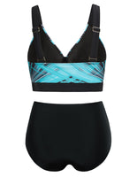 1 x RAW Customer Returns Hanna Nikole Female Tummy Control Swimsuit Plus Size Bikini Push Up Swimwear Blue Green Lines 46 - RRP €44.99