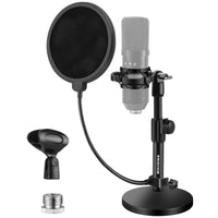 1 x RAW Customer Returns BILIONE Upgraded Desktop Microphone Stand, Adjustable Mic Stand with Pop Filter, Shock Mount, Mic Clip, 0.66 to 0.35 Metal Screw Adapter - RRP €28.0