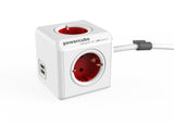 1 x RAW Customer Returns allocacoc PowerCube Extended USB incl. 1.5 m cable red Type F - RRP €21.26