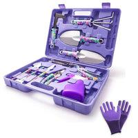 1 x RAW Customer Returns Garden Tools Set, 11 Piece Gardening Gifts with Purple Floral Print, Ergonomic Handle, Trowel, Rake, Shovels, Pruners, Scissors, Sprayer, Gloves, Garden Tools with Carrying Bag - RRP €33.99