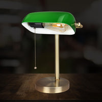 1 x RAW Customer Returns Newrays Traditional Green Glass Bankers Desk Lamp with Pull Chain Switch Plug Fixture - RRP €55.45