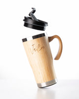 1 x RAW Customer Returns VaRoe coffee mug to go made of bamboo, double-walled insulated, 450ml thermal mug with handle hot cold drink, stainless steel Your individual natural product for on the go  - RRP €21.98