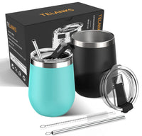 1 x RAW Customer Returns TELANKS wine cup to go, 2 pieces wine glass to go, stainless steel wine cup insulated with lid, sparkling wine camping gift for women - RRP €19.59