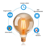 1 x RAW Customer Returns ExtraStar Vintage Edison LED Filament Light Bulb G95 E27, 4W Equivalent to 40W Incandescent Bulb, 400lm, 2200K, Warm White, Amber Glass, Non-Dimmable Energy Class A  - RRP €19.2