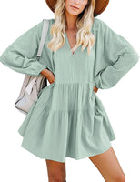 1 x RAW Customer Returns FANCYINN Women s Ruffle Bell Sleeve Sheath Dress Babydoll Linen Casual Mini Dress with Pockets Long Sleeve Light Green M - RRP €29.99