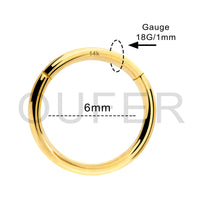 1 x RAW Customer Returns OUFER Body Piercing 18G 14K Solid Gold Hinged Clicker Segment Ring Lip Nose Hoop Helix Daith Tragus Septum Cartilage Earring 18G 6MM - RRP €71.05