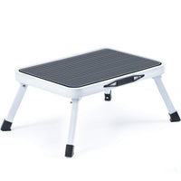 1 x RAW Customer Returns KINGRACK Step Stool, Folding Step Stool, Single Step Ladder with Non-Slip Rubber Mat, Lightweight Steel, Holds up to 150 kg, White - RRP €17.64