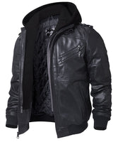 1 x RAW Customer Returns FLAVOR Genuine Leather Jacket Men Removable Hoodie XL, Black  - RRP €169.99