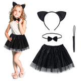 1 x Brand New XCMJTM Halloween Cat Costume Cat Costume Children Tutu Skirt Head Buckle Bow Tie Tail Black Cat Costume for Girls Cosplay Party Decoration Accessories - RRP €12.95