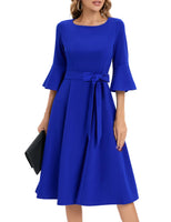 1 x RAW Customer Returns HomRainFestive Dresses for Wedding 3 4 Sleeve Round Neck Midi Dresses Rockabilly Dresses Evening Dress Long Cocktail Dress Royal Blue M - RRP €45.14