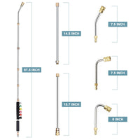 1 x RAW Customer Returns JAOGAUS High Pressure Washer Extension Pole, 4000 PSI 9pcs High Pressure Washer Telescopic Replacement Lance with 6 Spray Nozzle Tips and 30 , 90 , 120 Curved Pole for Skylight Cleaning - RRP €40.32