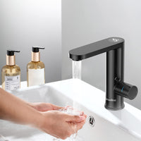 1 x RAW Customer Returns Briwellna Instant Hot Water Tap for Bathroom, Tankless Electric Water Heater Tap, Electric Tap with Digital Display Fast Heating Water Sink Tap Black  - RRP €79.99