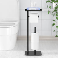 1 x RAW Customer Returns Susswiff Free Standing Toilet Roll Holder with Top Storage Shelf, Black Toilet Paper Holder, Floor Standing Toilet Paper Dispenser 4 Reserve Rolls - RRP €27.32