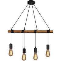 1 x RAW Customer Returns FORCOSO pendant light wood 4-bulb - hanging lamp dining table wood, vintage industrial pendant light dining table E27 hanging light ceiling light for dining room living room bedroom kitchen - without light bulb - RRP €56.56