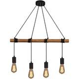 1 x RAW Customer Returns FORCOSO pendant light wood 4-bulb - hanging lamp dining table wood, vintage industrial pendant light dining table E27 hanging light ceiling light for dining room living room bedroom kitchen - without light bulb - RRP €56.56