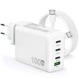 1 x RAW Customer Returns 100W USB-C GaN 4-Port Charger Power Adapter for MacBook Pro, MacBook Air, Google Pixel Book, ThinkPad, Dell XPS, iPad Pro, Galaxy S22 S20, iPhone 15 Pro and more, including 1.8m USB C to C cable - RRP €25.56