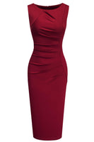 1 x RAW Customer Returns HOMEYEE Women s Vintage Sleeveless Slim Ruffled Business Pencil Dress B584 L, Dark Red  - RRP €36.44