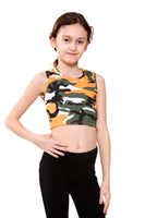 1 x Brand New Kids Girls Neon Fluorescent Camo Vest Crop Tops T-Shirt Tee Vest Dancewear Gymnastics Costume Neon Orange Camouflage 13-14 Years - RRP €27.6