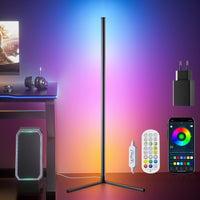 1 x RAW Customer Returns bedee RGB LED floor lamp living room dimmable, corner lamp RGB with remote control and APP, multicolored color changing floor lamp for bedroom, playroom, living room, party decoration - RRP €59.98