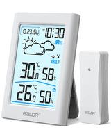 1 x RAW Customer Returns BALDR radio weather station with outdoor sensor, digital DCF radio indoor outdoor temperature display, room thermometer, hygrometer, weather forecast, time display, alarm clock, 3.7 inch display, cream - RRP €37.99