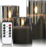 1 x RAW Customer Returns Eldnacele LED candles with timer function, flameless candles with remote control, electric real wax candles in glass, flickering flame 3-piece LED candle set, art room decoration, grey - RRP €27.22